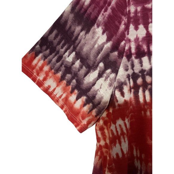 Fred David Hippie Blouse Plus Size 2X Orange Purple White Short Sleeve Tie Dye V - Picture 4 of 14